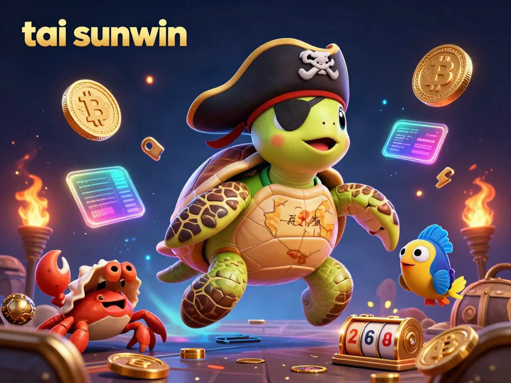 Engage in thrilling gambling with tai sunwin, featuring a lively pirate turtle and vibrant casino elements.