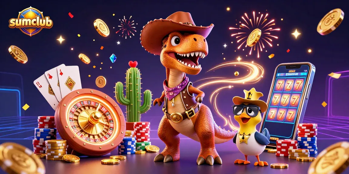 Experience thrilling gameplay at sumclub with a playful dinosaur and exciting casino elements.