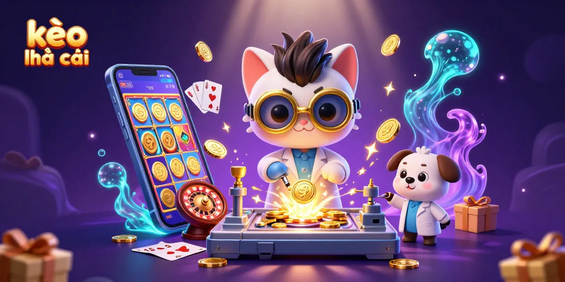 Engage with kèo nhà cái in an ultra-detailed 3D scene featuring a mad scientist cat and lab assistant surrounded by casino elements.