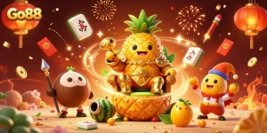 Experience thrilling wins at Go88 with our vibrant casino-themed illustration featuring a golden pineapple king.